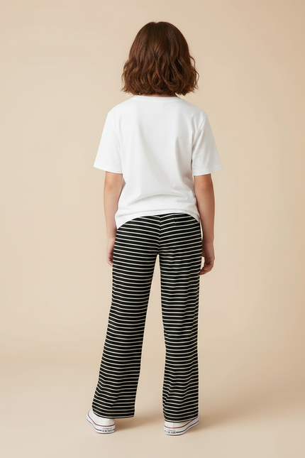 Pantalon Fluide Rayé Noir Blanc Ample Cordon Confortable - Imprimé Maille - vue 2