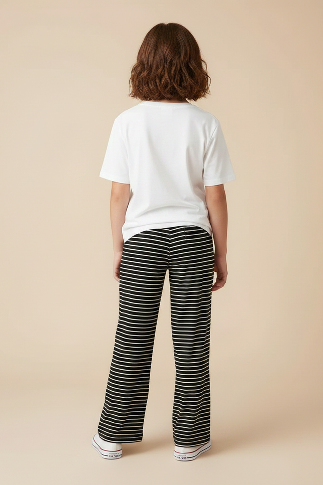 Pantalon Fluide Rayé Noir Blanc Ample Cordon Confortable - Imprimé Maille - vue 2