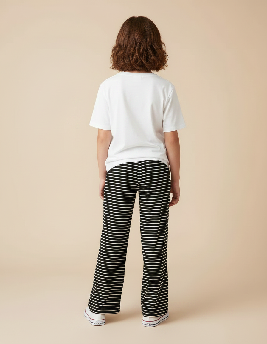 Pantalon Fluide Rayé Noir Blanc Ample Cordon Confortable - Imprimé Maille - vue 2