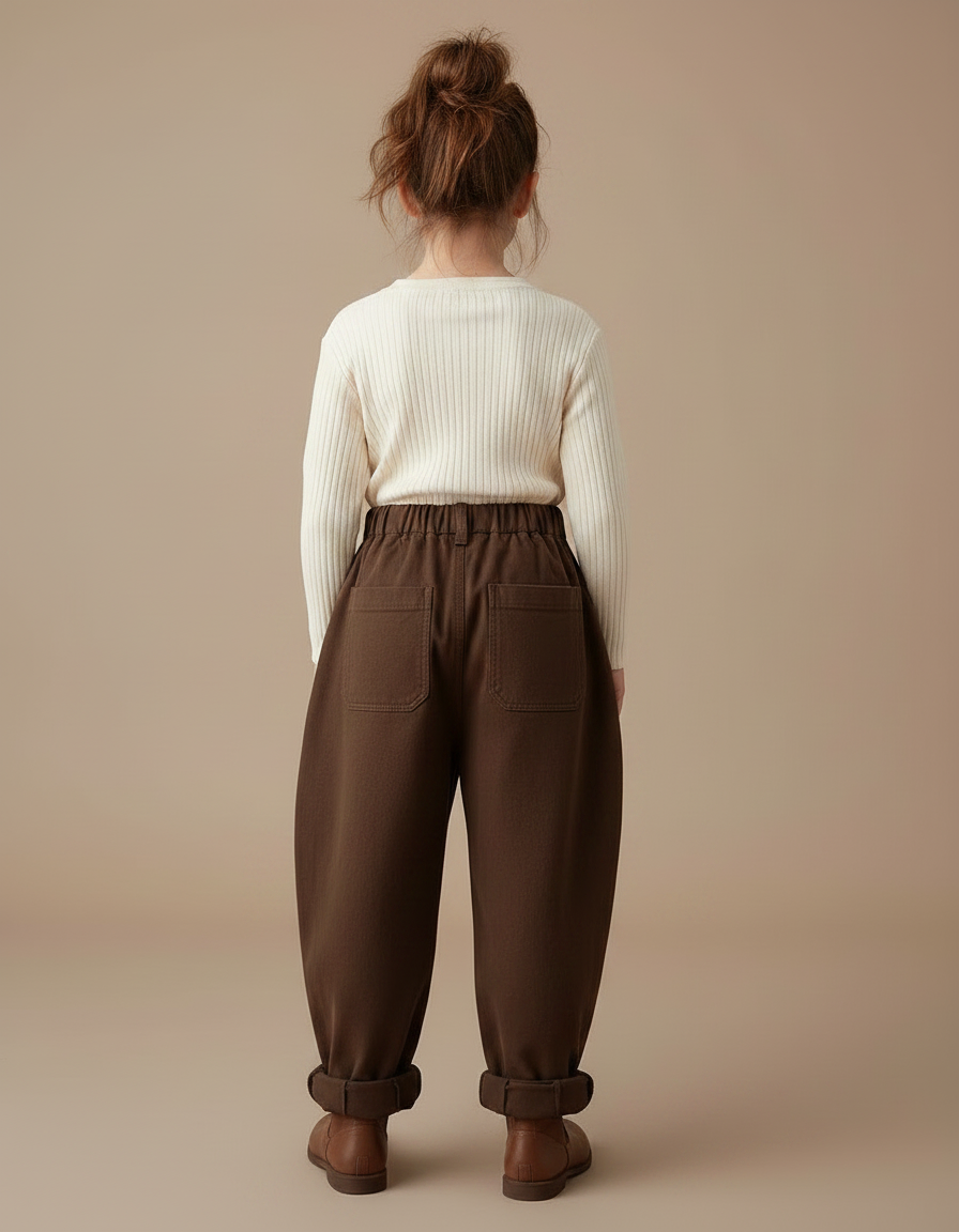 Pantalon Fluide Marron Ample Coton Enfant Taille Haute - Molleton - vue 2