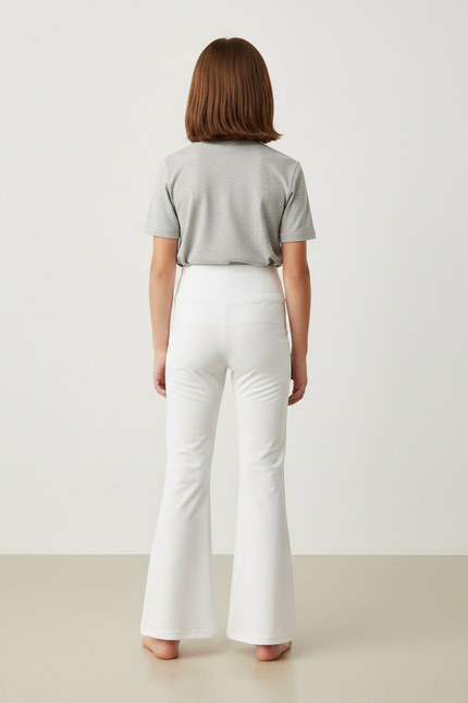 Pantalon Fluide Blanc Évasé Taille Haute Fille - Polyester - vue 2