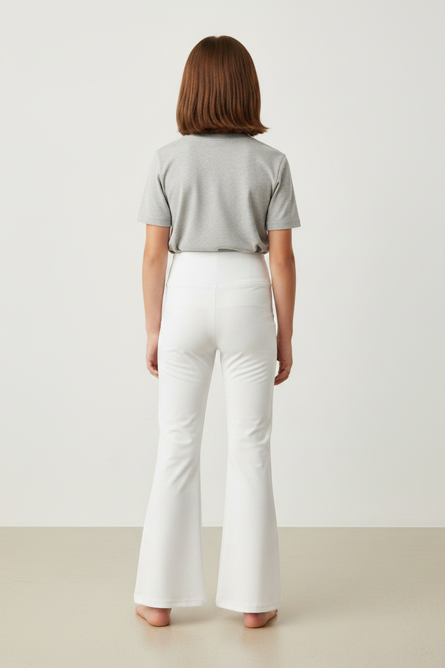 Pantalon Fluide Blanc Évasé Taille Haute Fille - Polyester - vue 2