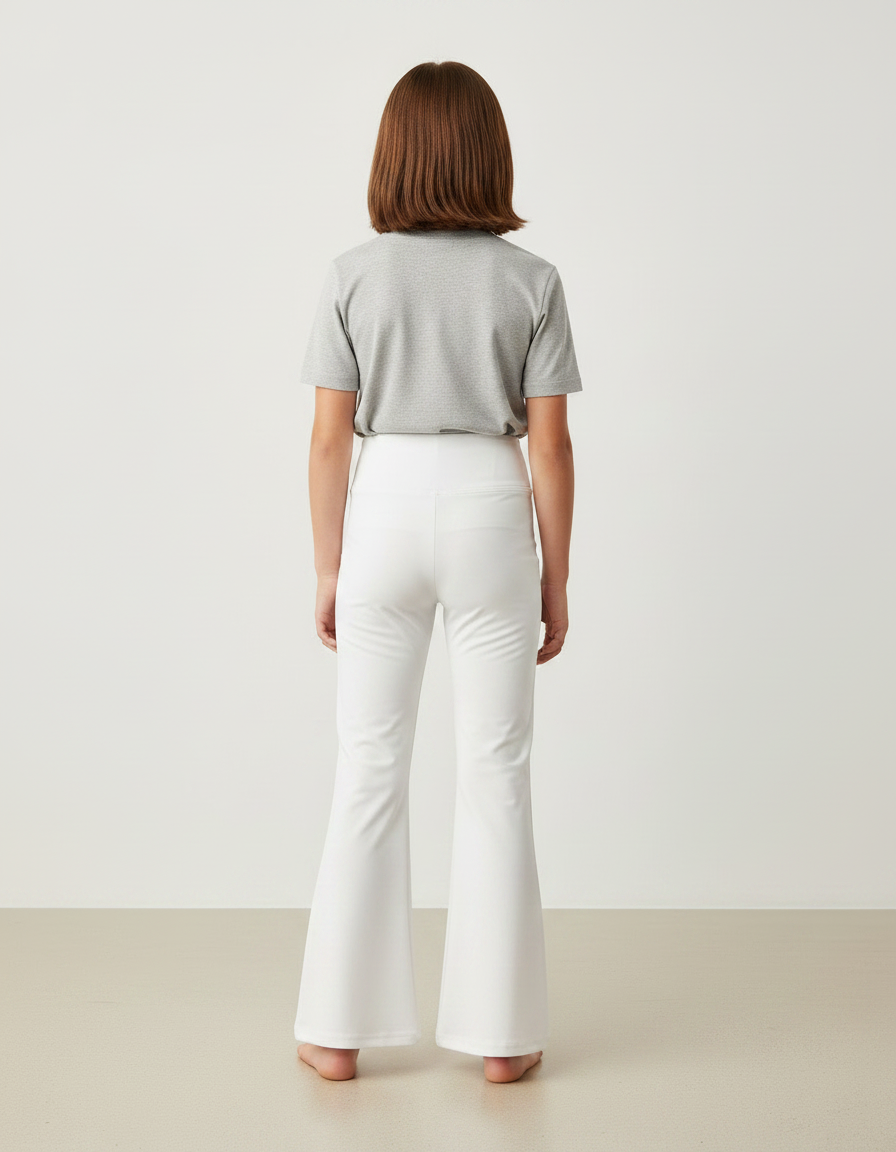 Pantalon Fluide Blanc Évasé Taille Haute Fille - Polyester - vue 2