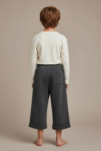 Pantalon Fluide Gris Ample Décontracté Enfant Coton - Molleton - vue 2
