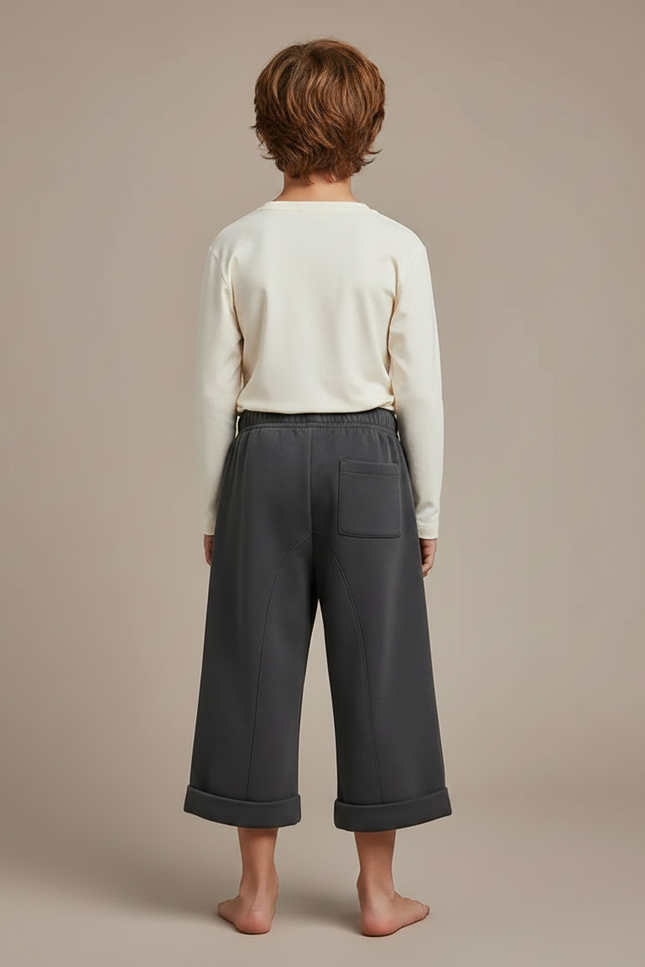 Pantalon Fluide Gris Ample Décontracté Enfant Coton - Molleton - vue 2