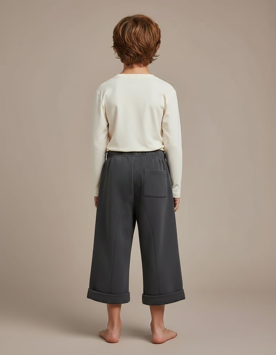 Pantalon Fluide Gris Ample Décontracté Enfant Coton - Molleton - vue 2