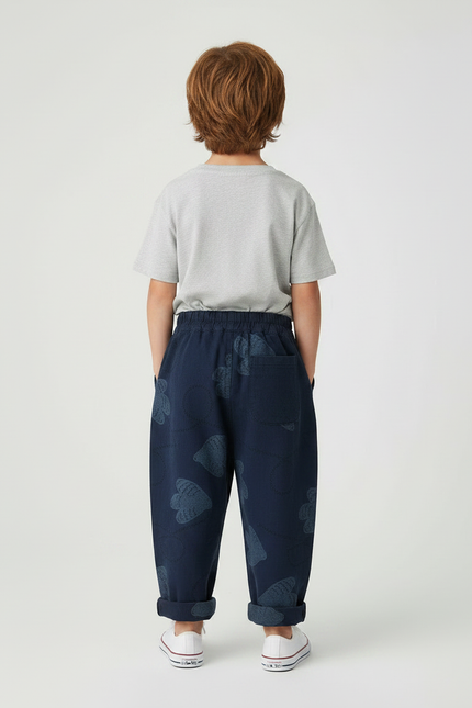 Pantalon Fluide Bleu Marine Ample Imprimé Coton Décontracté - vue 2