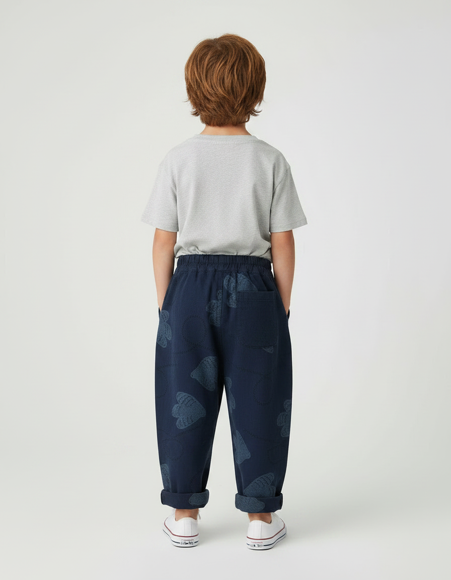 Pantalon Fluide Bleu Marine Ample Imprimé Coton Décontracté - vue 2