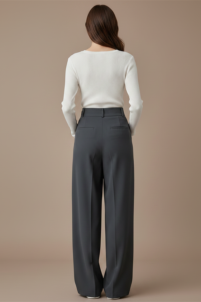 Pantalon Fluide Gris Ample Plissé Décontracté Élégant Femme - Polyester - vue 2
