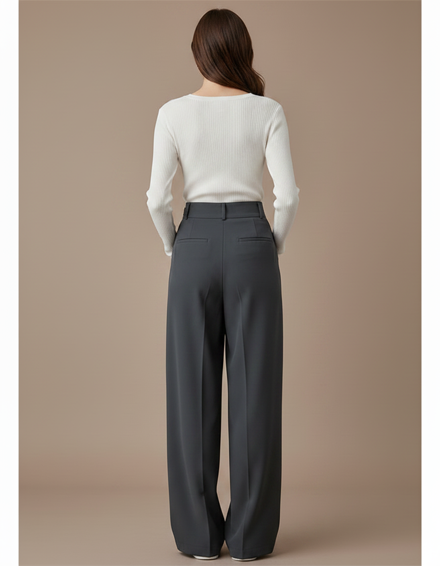 Pantalon Fluide Gris Ample Plissé Décontracté Élégant Femme - Polyester - vue 2
