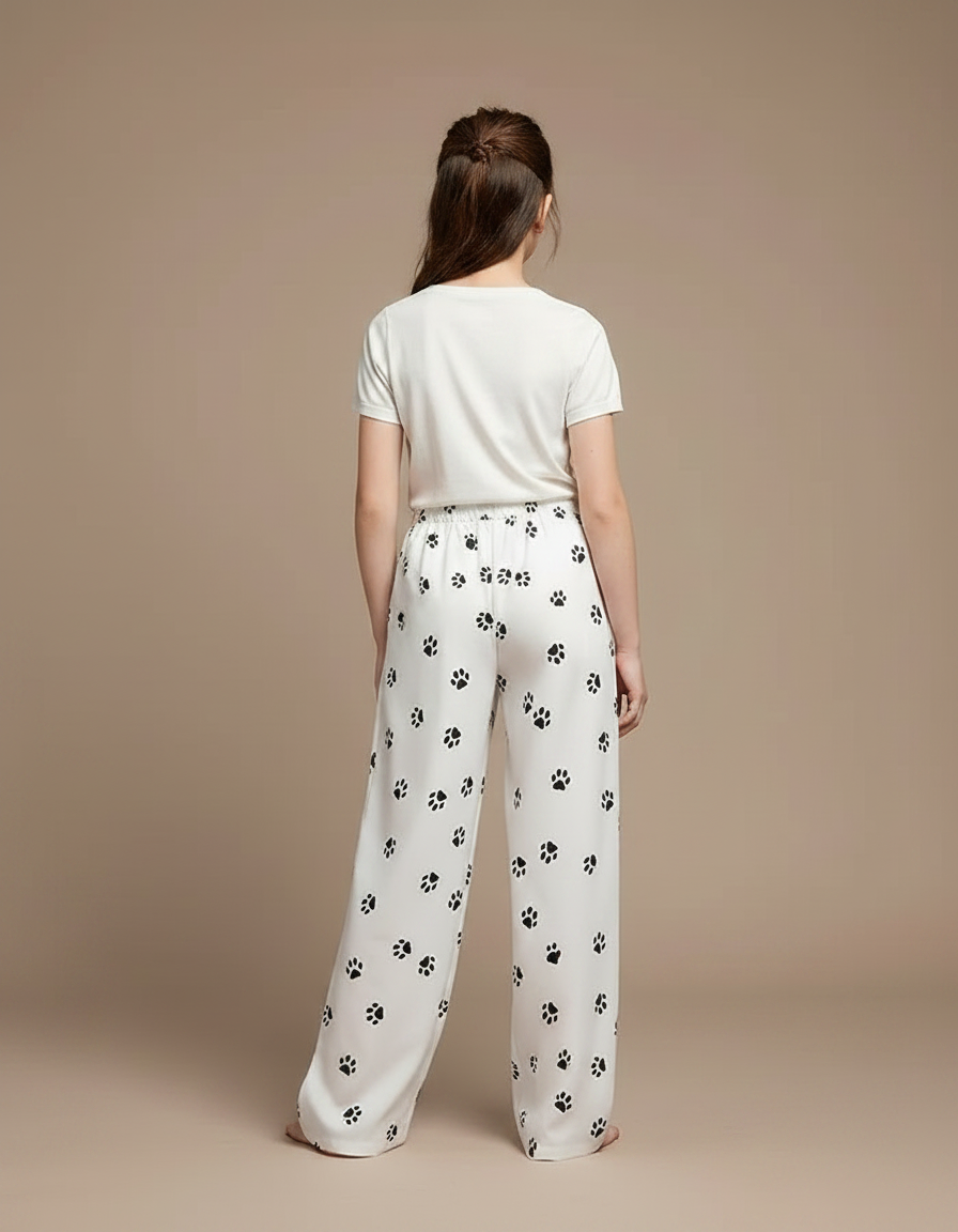 Pantalon Fluide Blanc Ample Imprimé Pattes Décontracté Fille - Viscose - vue 2