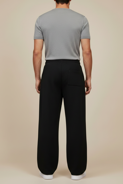 Pantalon Fluide Noir Ample Décontracté Confortable Cordon - Molleton - vue 2