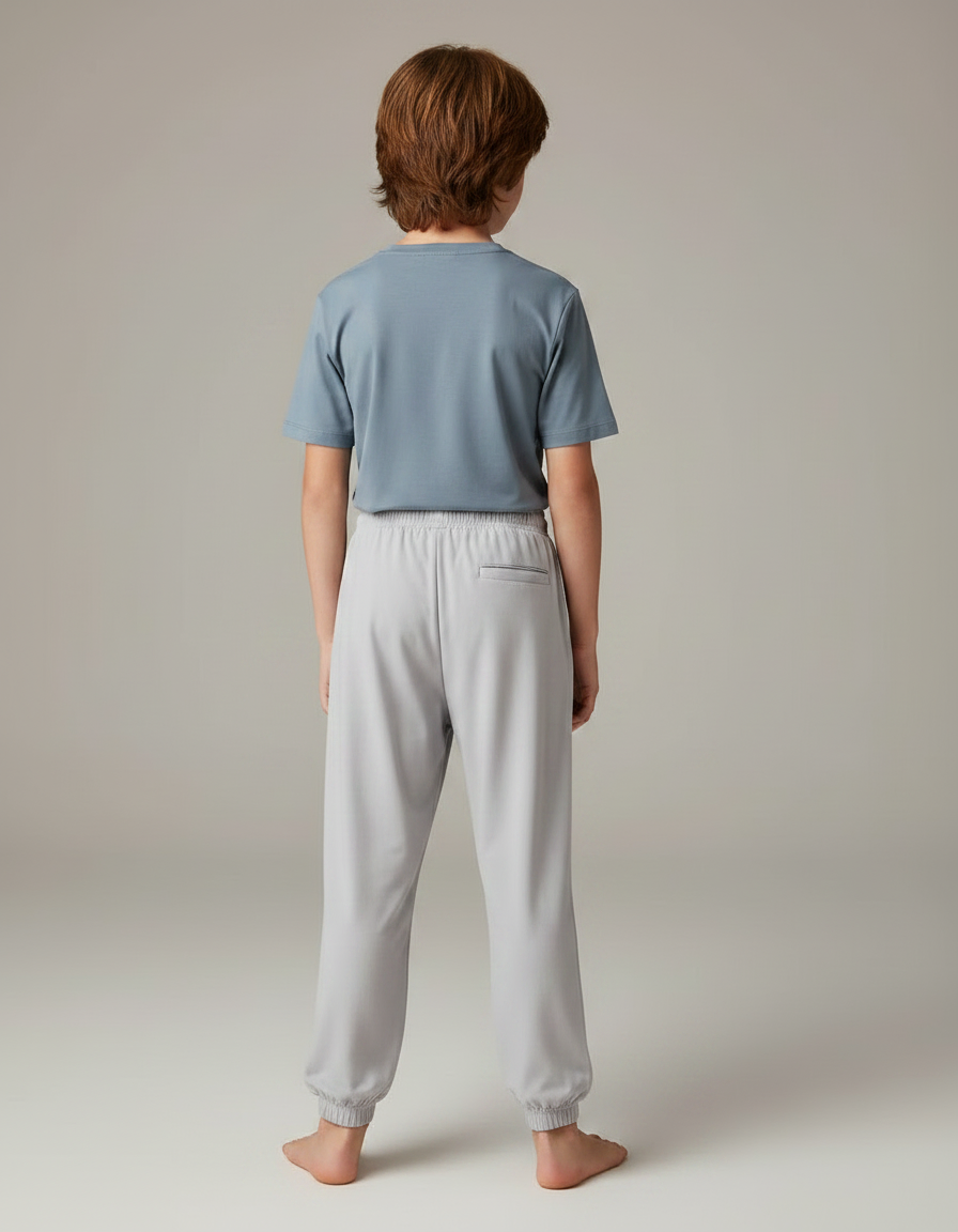 Pantalon Fluide Gris Clair Ample Coton Enfant - Viscose - vue 2