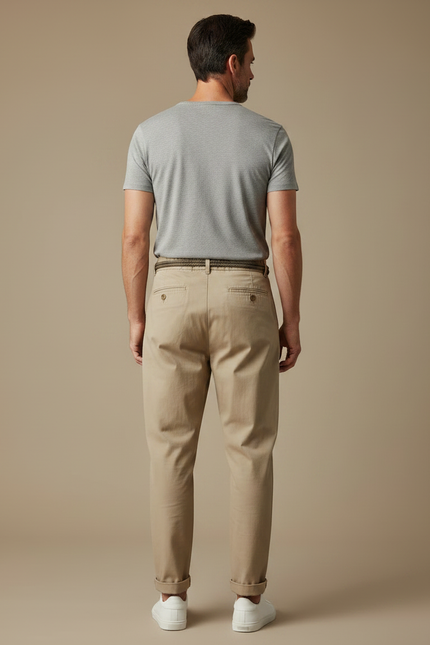 Pantalon Fluide Beige Coton Plissé Décontracté Homme - vue 2