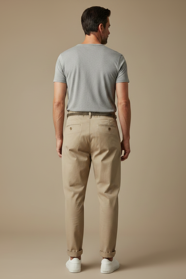 Pantalon Fluide Beige Coton Plissé Décontracté Homme - vue 2