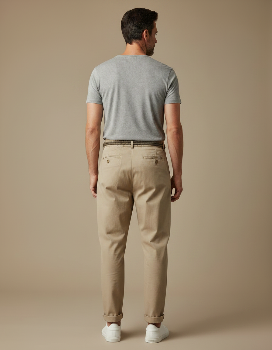 Pantalon Fluide Beige Coton Plissé Décontracté Homme - vue 2