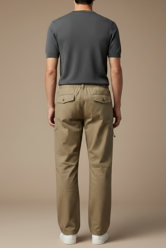 Pantalon Fluide Kaki Cargo Coton Ample Décontracté - vue 2