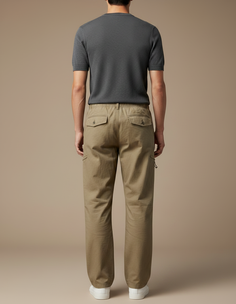 Pantalon Fluide Kaki Cargo Coton Ample Décontracté - vue 2