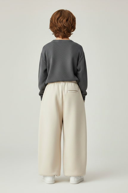 Pantalon Fluide Écru Ample Molleton Épais Enfant - Beige - vue 2