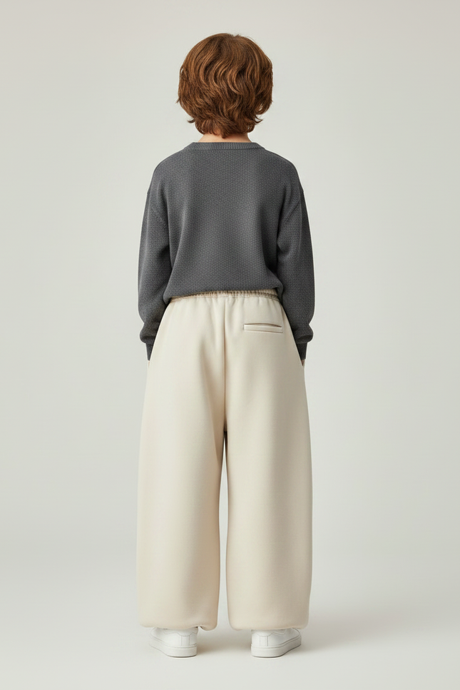 Pantalon Fluide Écru Ample Molleton Épais Enfant - Beige - vue 2