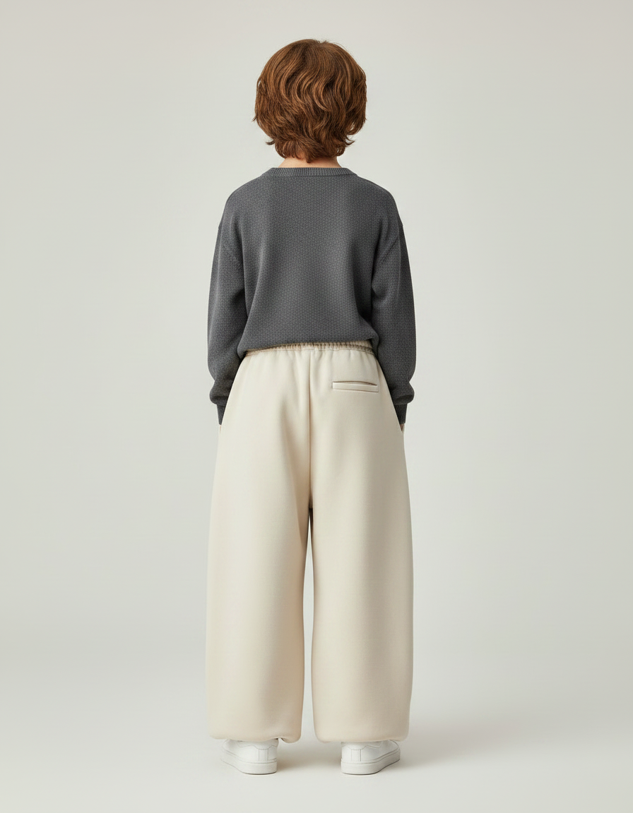 Pantalon Fluide Écru Ample Molleton Épais Enfant - Beige - vue 2