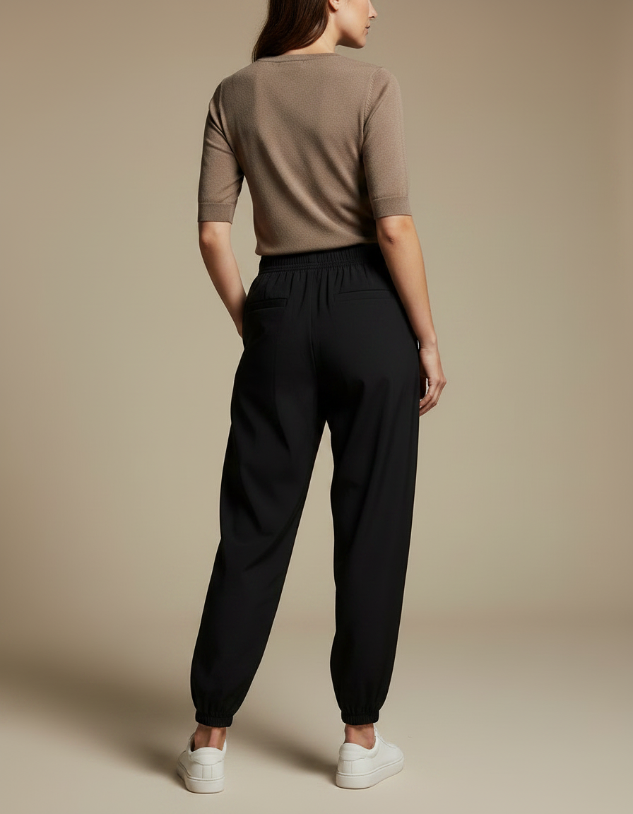 Pantalon Fluide Noir Ample Décontracté Sportif Femme - Polyester - vue 2