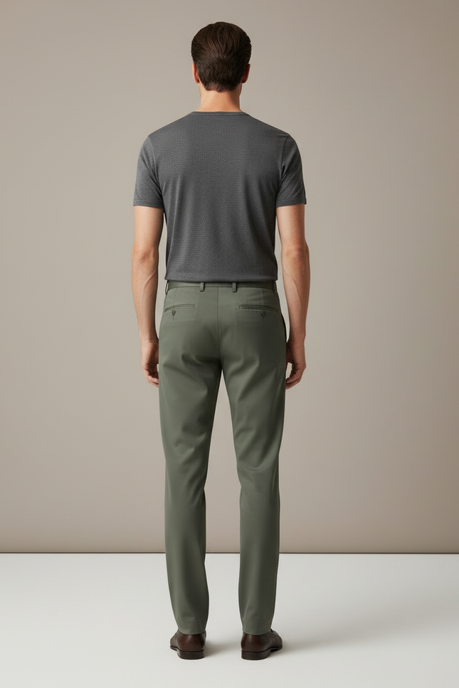 Pantalon Fluide Vert Kaki Droit Stretch Homme Élégant - Polyester - vue 2