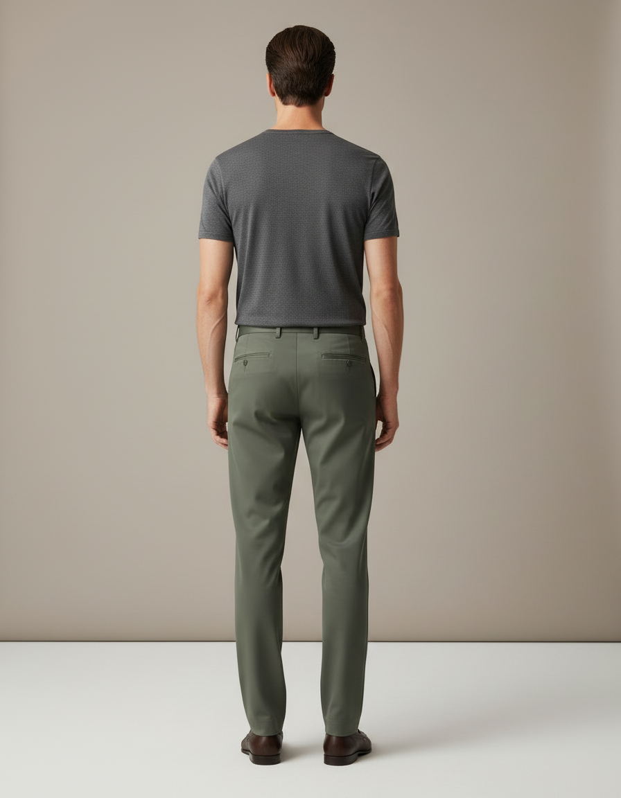 Pantalon Fluide Vert Kaki Droit Stretch Homme Élégant - Polyester - vue 2