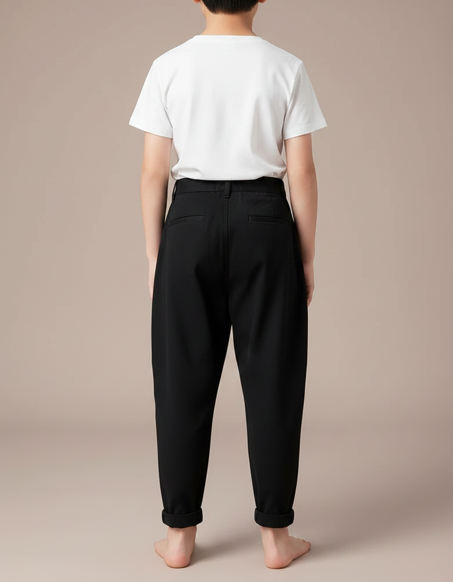 Pantalon Fluide Noir Ample Plissé Confortable Enfant - Polyester - vue 2