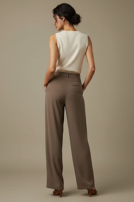 Pantalon Chic Fluide - Marron Polyester - vue 2