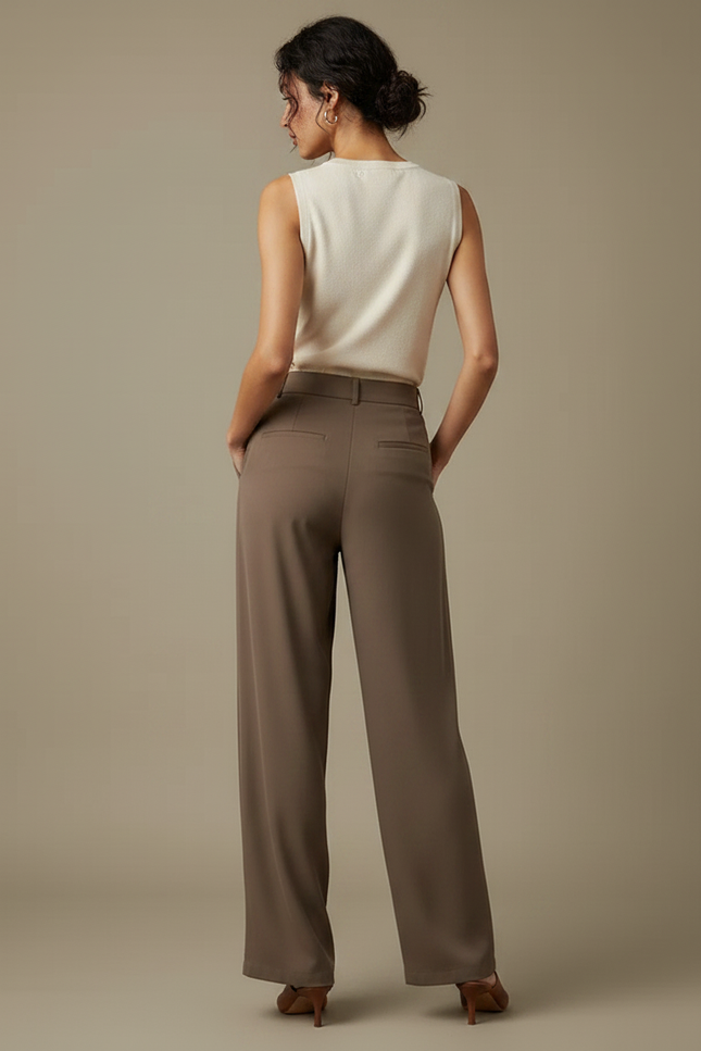 Pantalon Chic Fluide - Marron Polyester - vue 2