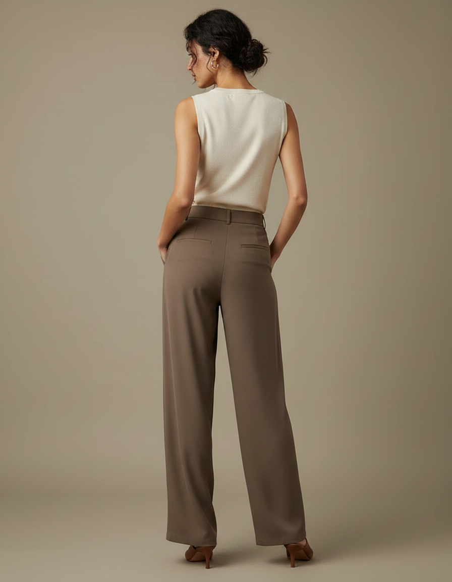 Pantalon Chic Fluide - Marron Polyester - vue 2