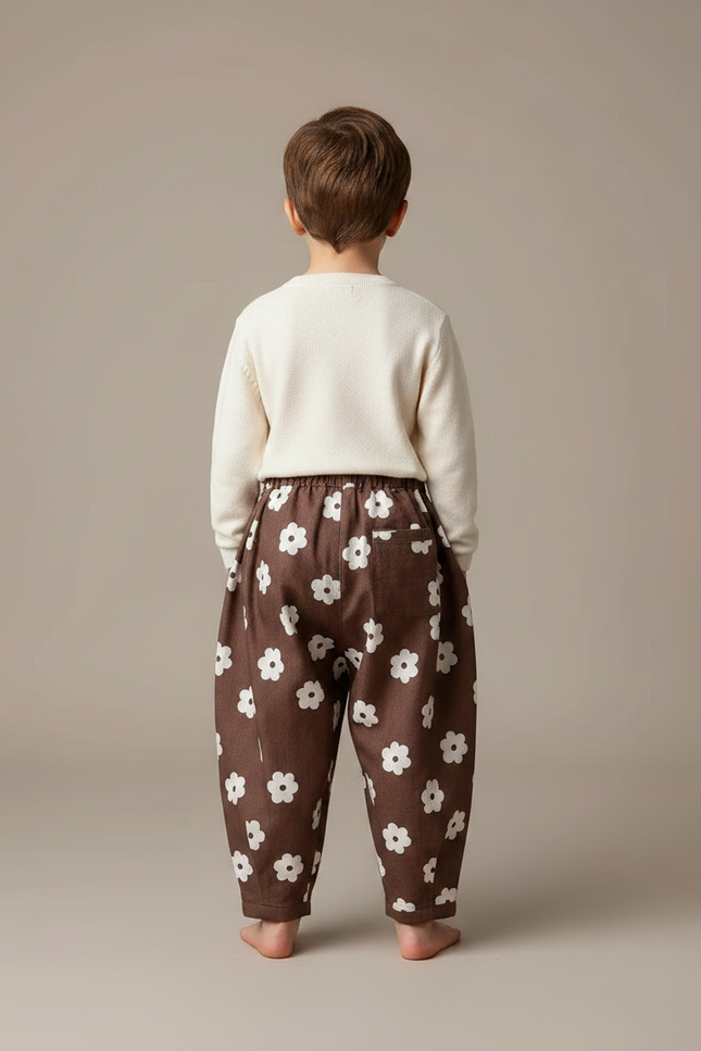 Pantalon Fluide Marron Fleuri Ample Décontracté Enfant - Coton - vue 2