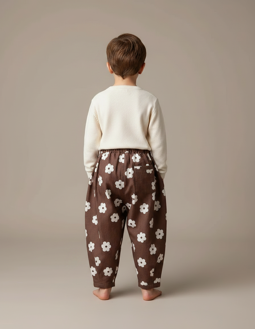 Pantalon Fluide Marron Fleuri Ample Décontracté Enfant - Coton - vue 2