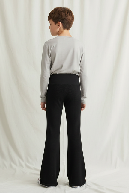 Pantalon Fluide Noir Côtelé Évasé Confortable Enfant - Maille - vue 2