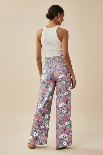 Pantalon Fluide Rose Floral Ample Bohème Femme - Viscose - vue 2
