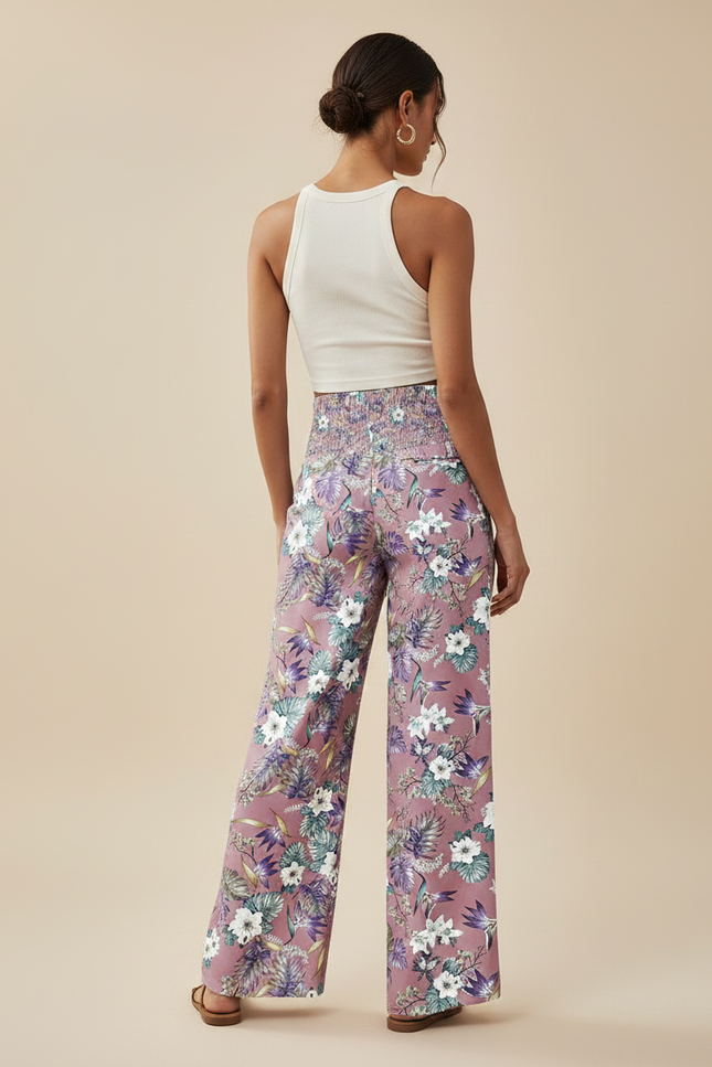 Pantalon Fluide Rose Floral Ample Bohème Femme - Viscose - vue 2