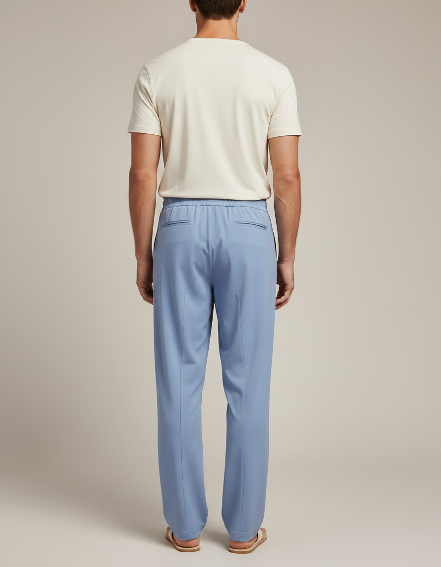 Pantalon Fluide Bleu Ciel Droit Cordon Homme - Viscose - vue 2