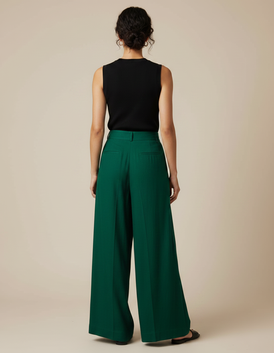 Pantalon Fluide Soleil - Vert Viscose - vue 2