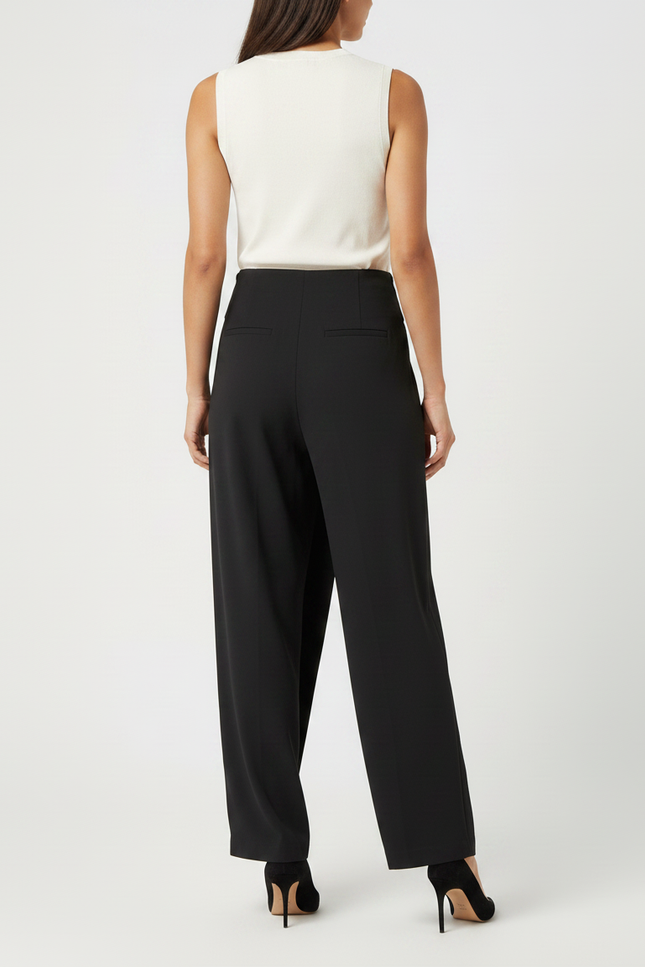 Pantalon Fluide Noir Élégant Décontracté Taille Haute - Viscose - vue 2