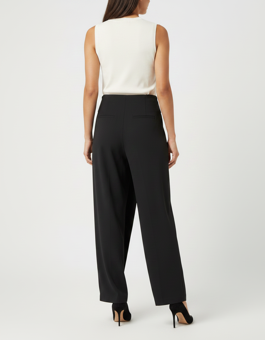 Pantalon Fluide Noir Élégant Décontracté Taille Haute - Viscose - vue 2