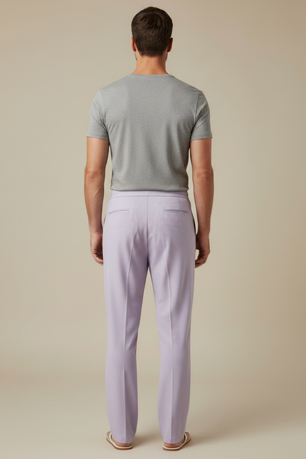Pantalon Fluide Lilas Droit Cordon Homme - Violet Polyester - vue 2