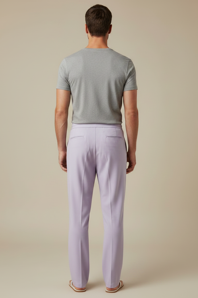 Pantalon Fluide Lilas Droit Cordon Homme - Violet Polyester - vue 2