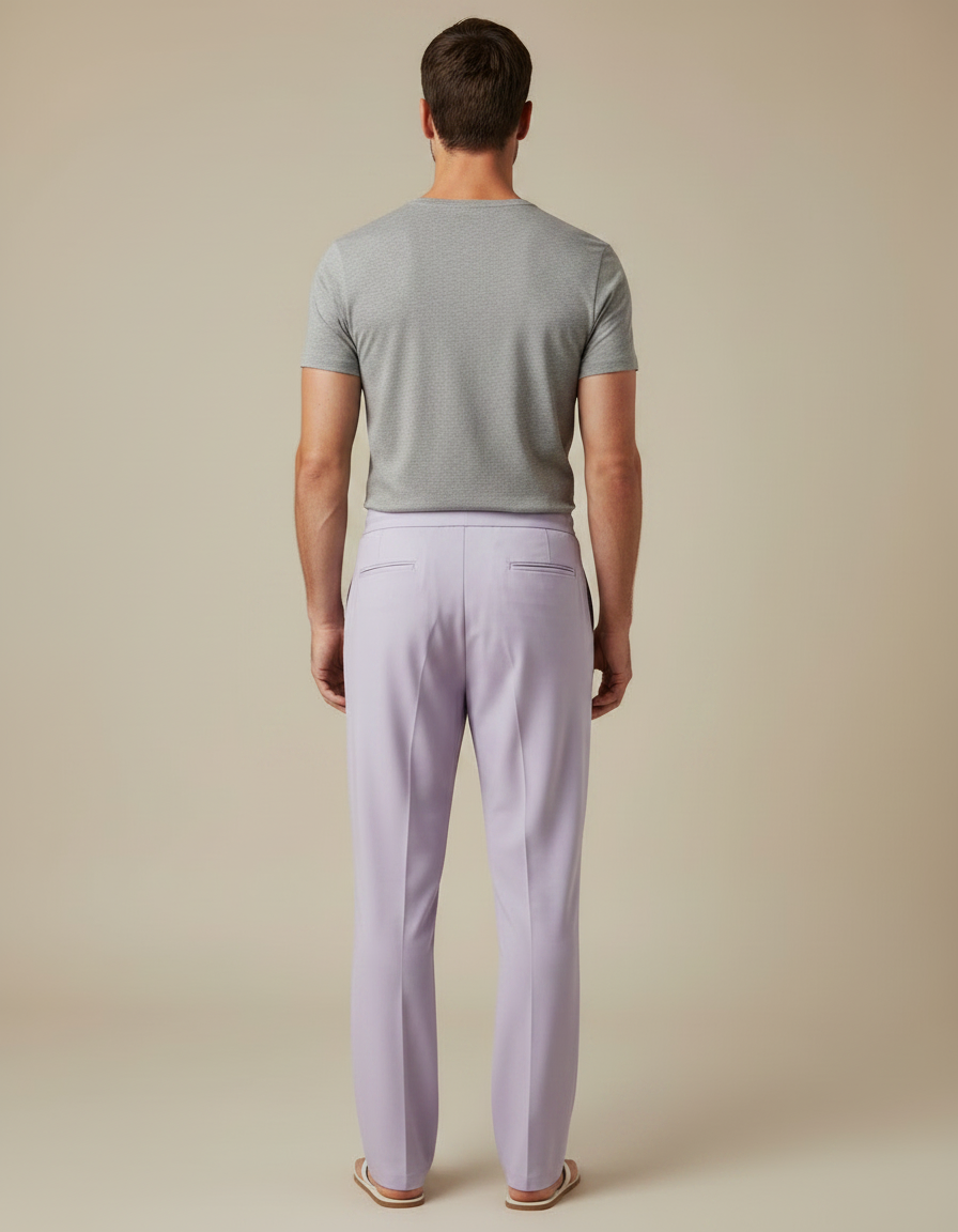 Pantalon Fluide Lilas Droit Cordon Homme - Violet Polyester - vue 2