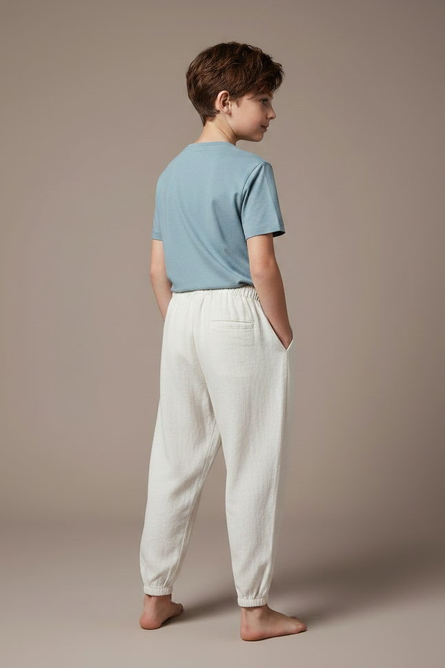 Pantalon Fluide Lin Coton Ample Beige Enfant - vue 2