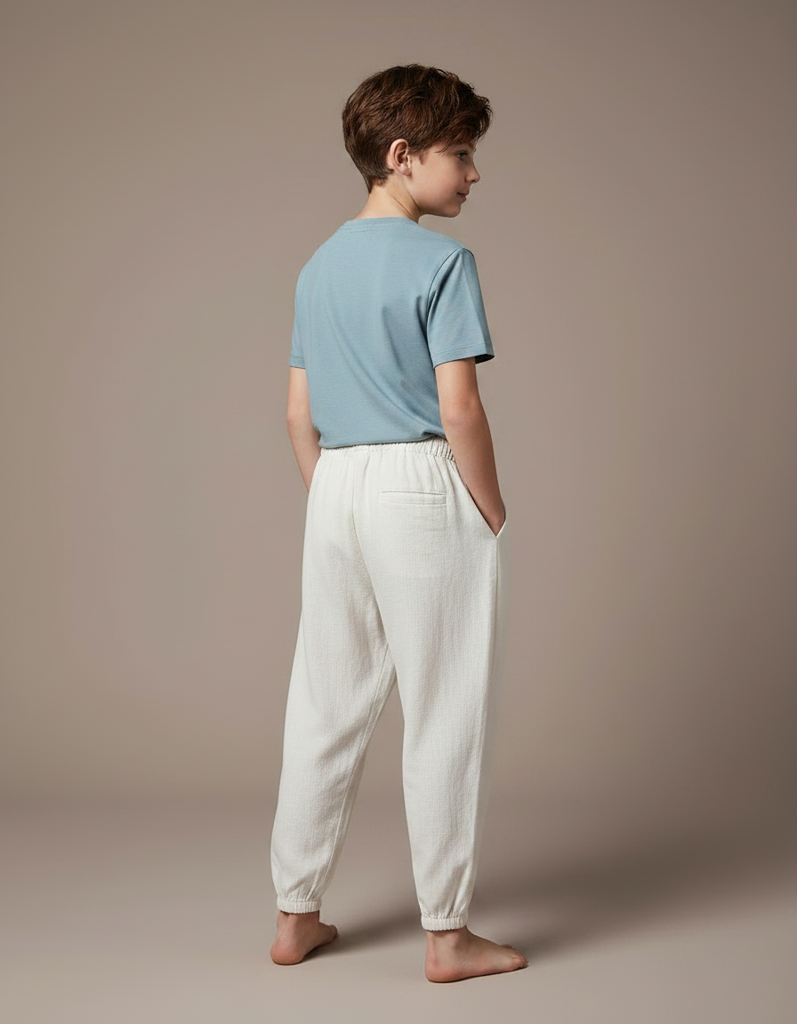 Pantalon Fluide Lin Coton Ample Beige Enfant - vue 2