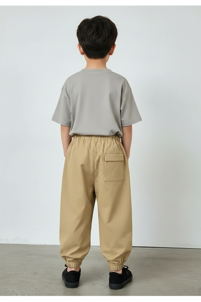 Pantalon Fluide Cargo Kaki Ample Coton Enfant - Polyester - vue 2