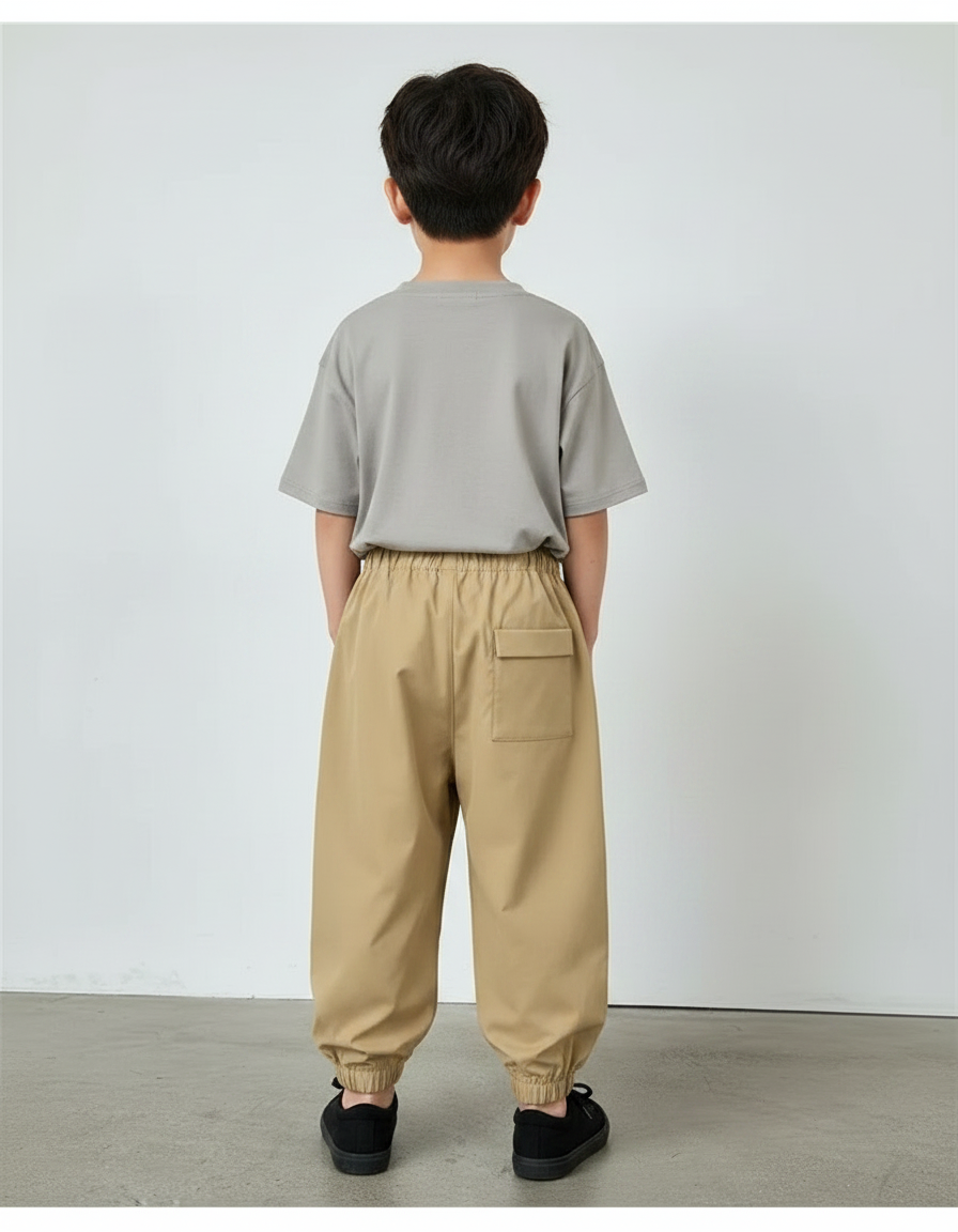 Pantalon Fluide Cargo Kaki Ample Coton Enfant - Polyester - vue 2