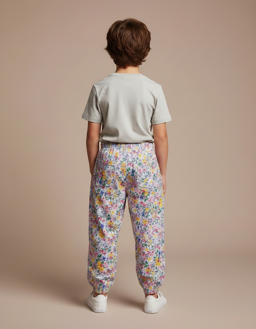Pantalon Fluide Fleuri Ample Élastiqué Unisexe Été - Multicolore Viscose - vue 2
