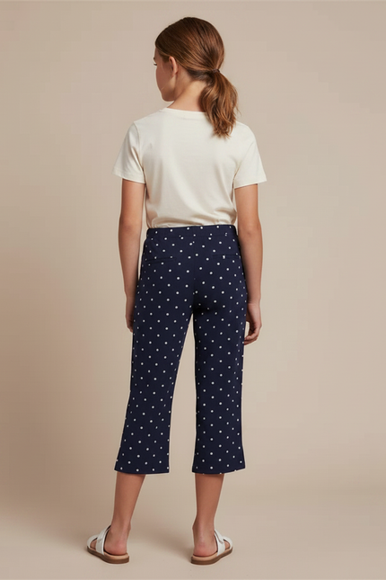 Pantalon Fluide Bleu Marine Pois Blancs Ample Fille - Viscose - vue 2